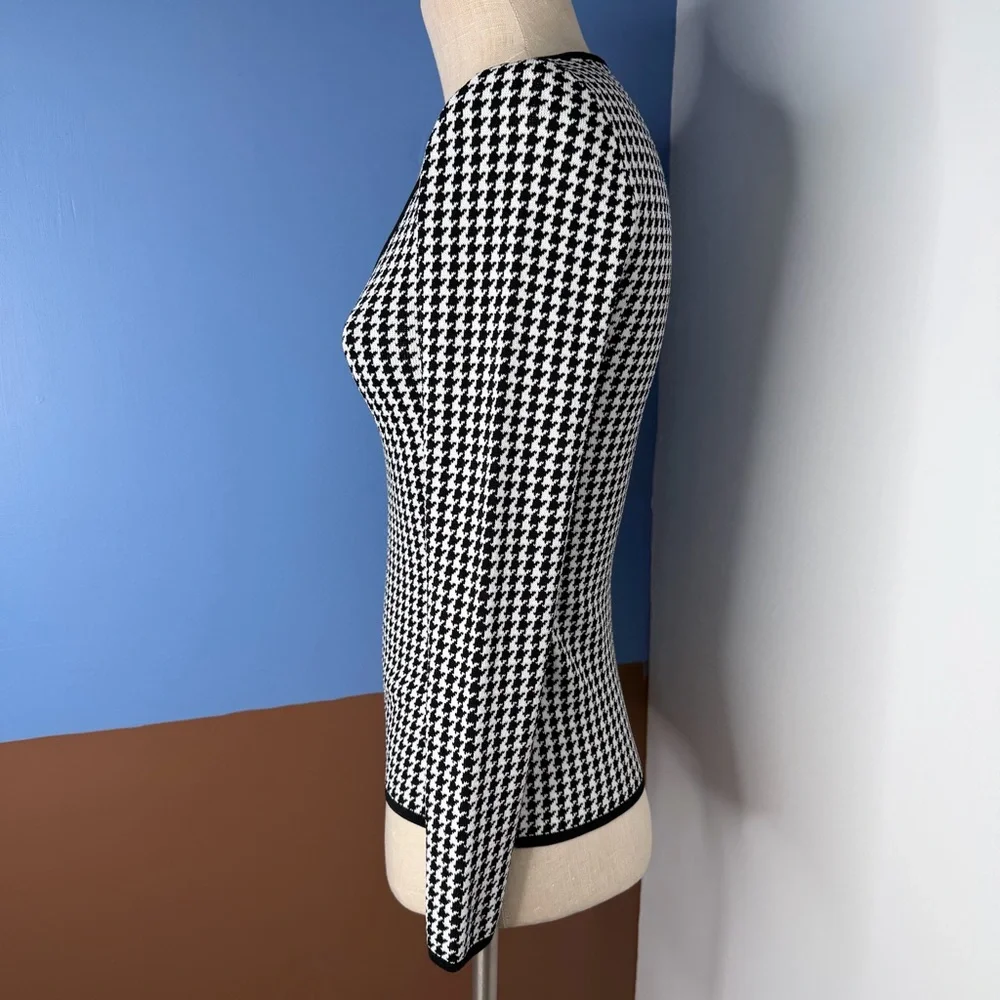 White House Black Market WHBM‎ Monochrome Houndstooth Scoop Neck Sweater XS